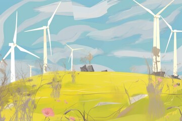 Canvas Print - Clean wind turbines landscape outdoors windmill grass.