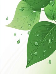 Sticker - Fresh Green Leaves with Water Droplets on Background