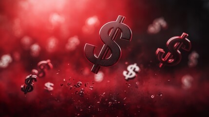 Wall Mural - abstract representation of inflation with dollar symbols expanding against a backdrop of red, econom