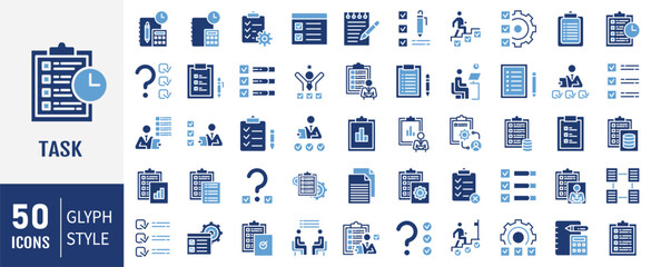 Task icon collection set. Containing clipboard, checklist, report, survey or agreement editable stroke icon. Simple flat vector illustration