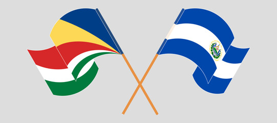 Wall Mural - Crossed and waving flags of Seychelles and Republic of El Salvador. Vector illustration