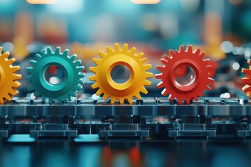 Poster - Automated factory assembly line, gears and machinery in sync, 3D illustration