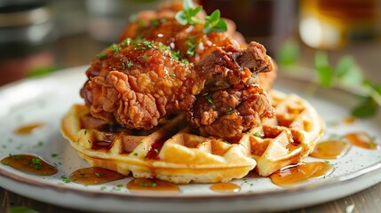 Sticker - Crispy fried chicken served on a waffle with maple syrup