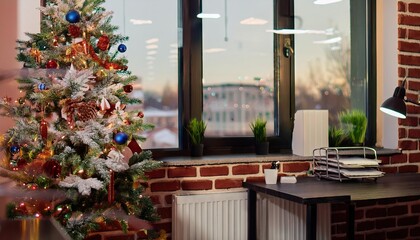 Wall Mural - empty office with christmas tree