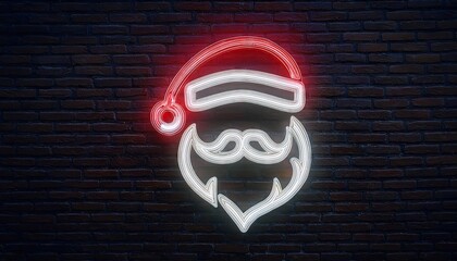  neon santa claus symbol on brick wall 