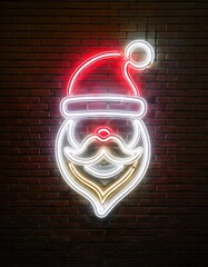 Wall Mural - neon santa claus symbol on brick wall