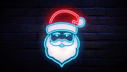 Wall Mural - neon santa claus symbol on brick wall