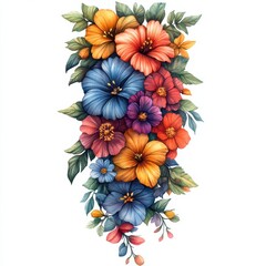 Wall Mural - vibrant floral arrangement with colorful flowers and lush greenery, white isolated background.