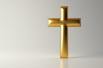 Golden cross on reflective surface, symbol of faith