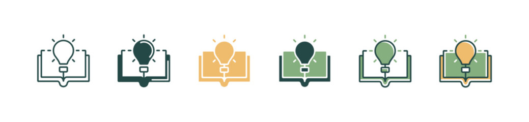 Aufkleber - open book  lightbulb icon set knowledge study idea learning business creative solution innovation vector illustration for web and app