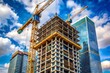© Arman Design - Photo construction cranes and highrise buildings under construction against blue sky