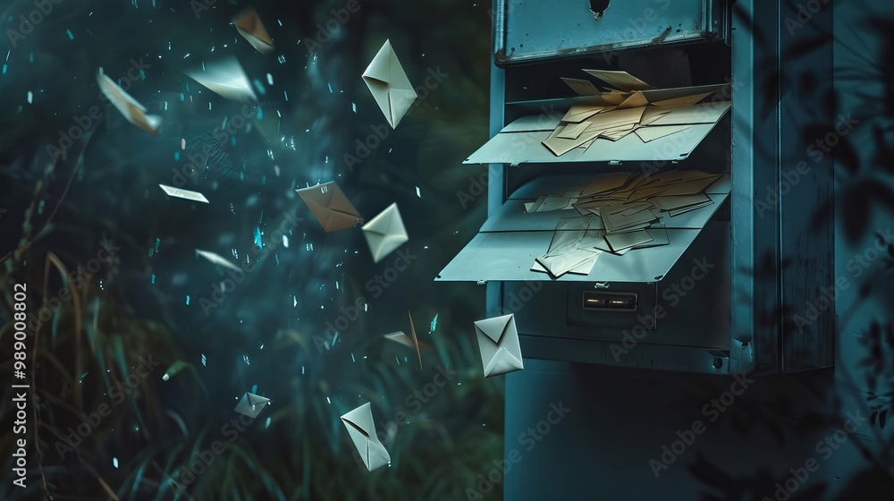 Mailbox Exploding With Letters Full letterbox with letters spilling out, reflecting the overwhelming ...