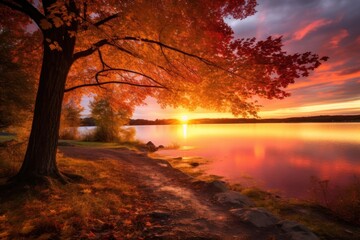 Canvas Print - Beautiful sunrise autumn landscape outdoors.