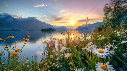 ndscape_stock_photo_Mountain_Sunrise_Flowers_Lake