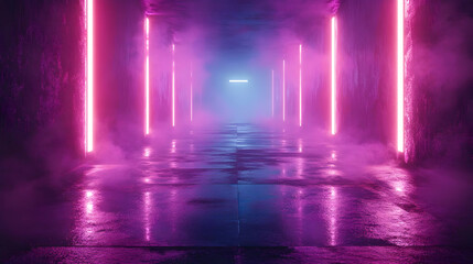 Neon Glow in a Wet Tunnel 3D Illustration