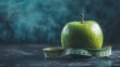 © SETSU ST - Measuring tape wrapped around a green apple, symbolizing weight loss and healthy eating. No people, space for text