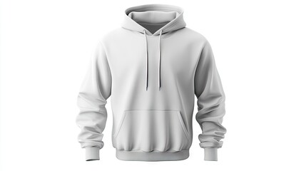 A plain white hoodie front view, isolated on white, perfect for showcasing custom designs or logos.