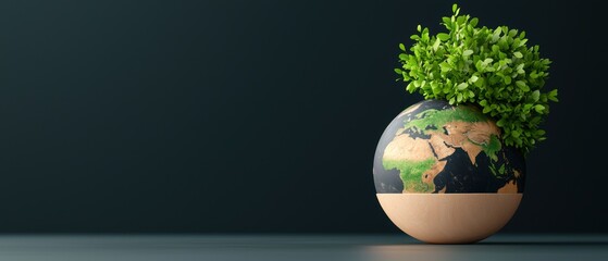 Wall Mural - Green Plant on Earth Globe in Minimalist Style