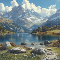 Canvas Print - Serene Mountain Lake Landscape