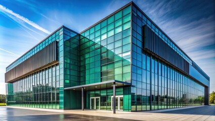 Wall Mural - Modern architecture facade of dark blue-green glass and steel building exterior