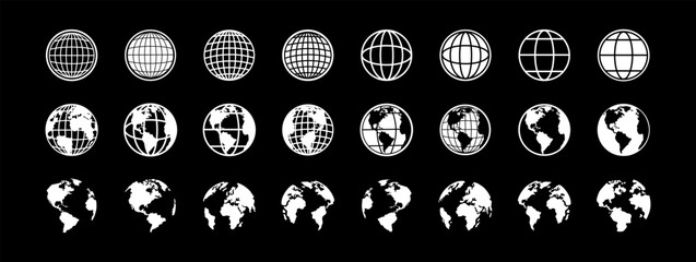 Wall Mural - earth globe. globe vector icons. world maps black. planet earth in different shapes. big set of eart
