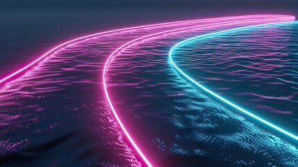 Poster - _3D_rendering_of_neon_light_lines_on_the_water