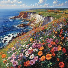 Canvas Print - Coastal Wildflowers Bloom on a Sunny Day