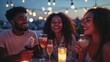 © Terablete - Friends enjoying sunset drinks on a rooftop terrace in the heart of the city during a warm summer evening