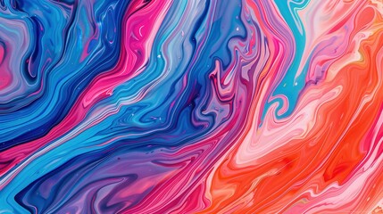 Canvas Print - vibrant swirls of fluid art, a captivating display of marbled textures in bold colors, showcasing dy