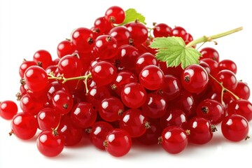 Wall Mural - Fresh red currants with green leaf on white background