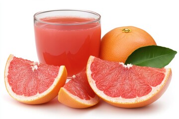 Wall Mural - Fresh grapefruit juice sliced fruit on white background