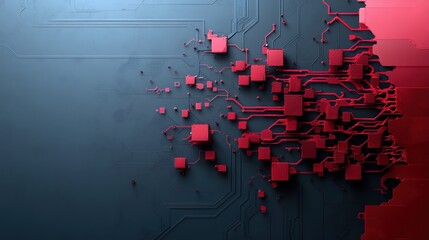Abstract Technology Background with Red Circuit Elements