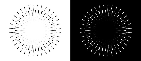 Leinwandbilder - Art sun background. Icon template or logo with halftone dotted lines. Black shape on a white background and the same white shape on the black side.