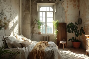 Sticker - Photo of modern bedroom furniture plant architecture.