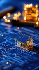 Aufkleber - Blueprint design with model house, technology