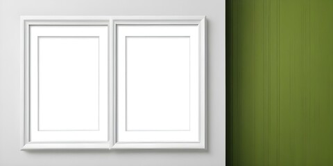 Two empty white mockups on a wall with a blurred green background 