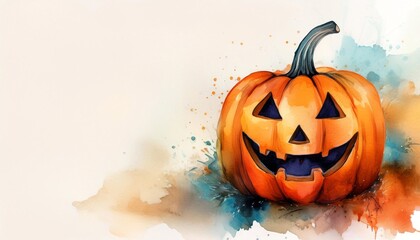 Sticker - Vibrant watercolor painting of Halloween jack o lantern pumpkin