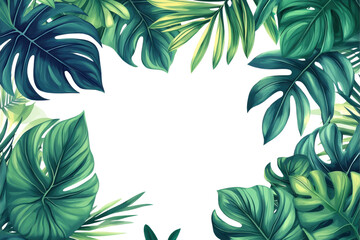 Wall Mural - lush tropical leaves arranged in a decorative frame on a transparent background. transparent backgro