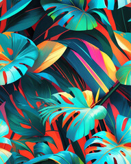 Poster - Abstract palm leaves with light textures seamless wallpaper pattern design