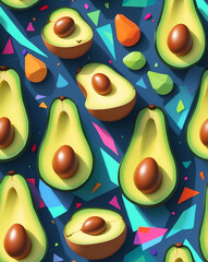 Canvas Print - Avocado shapes with light geometric outlines seamless design pattern wallpaper