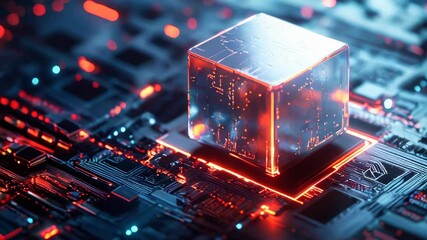 Wall Mural - abstract technology cube over a circuit board