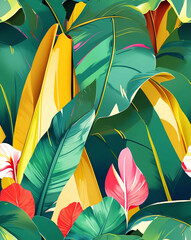 Wall Mural - Chic banana leaves with metallic accents seamless wallpaper pattern design