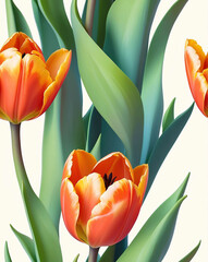 Wall Mural - Chic orange tulips with soft backgrounds seamless wallpaper design pattern