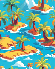 Poster - Coconut trees with island elements seamless design pattern wallpaper