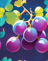 Poster - Grapes with abstract curves and accents seamless wallpaper pattern design