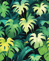 Wall Mural - Lush jungle leaves with subtle accents seamless pattern wallpaper design