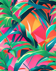 palm fronds with bold geometric forms seamless wallpaper pattern design