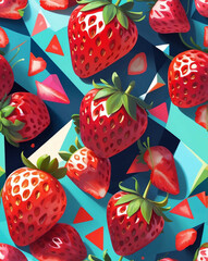 Canvas Print - Strawberries with modern geometric patterns seamless wallpaper design pattern