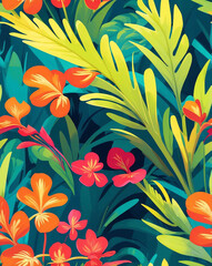 Poster - Tropical fern outlines with bold accents seamless wallpaper design pattern