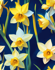 Poster - Yellow daffodils with pastel highlights seamless wallpaper pattern design